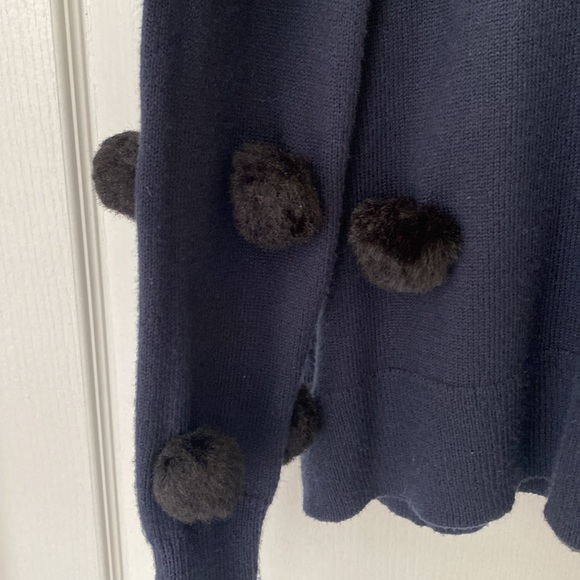 Adorable sweater. Navy with black fuzzy balls. Made by CeCe size small. - Picture 7 of 7